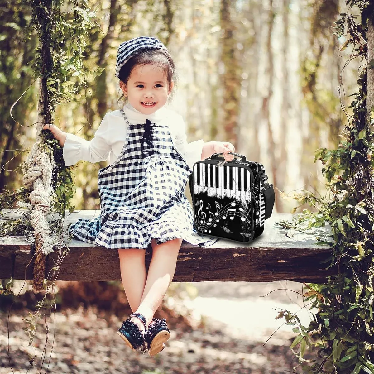 Piano Lunch Bags for Girls Insulated Lunch Boxes Rectangular Waterproof Lunch Tote Bag with Adjustable Shoulder Strap Portable Music Notes Picnic Bag for School Work Outdoor Gifts