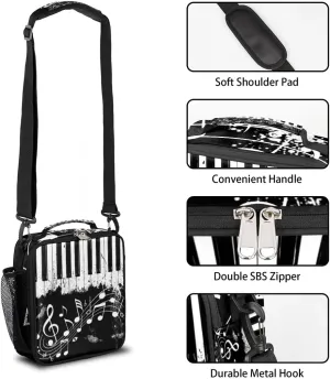 Piano Lunch Bags for Girls Insulated Lunch Boxes Rectangular Waterproof Lunch Tote Bag with Adjustable Shoulder Strap Portable Music Notes Picnic Bag for School Work Outdoor Gifts