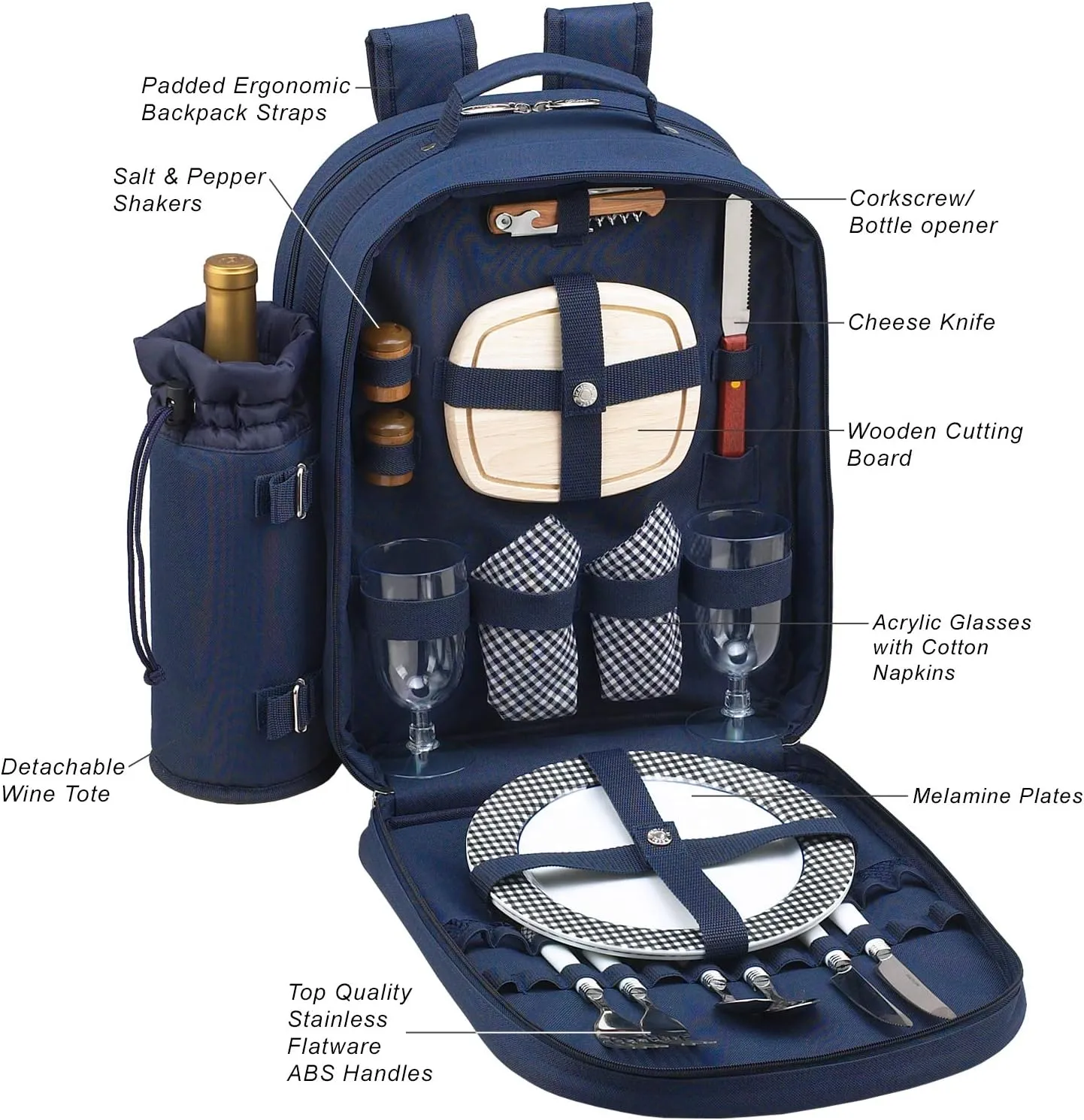 Picnic at Ascot Original Equipped 2 Person Picnic Backpack with Cooler & Insulated Wine Holder- Designed & Assembled in the USA
