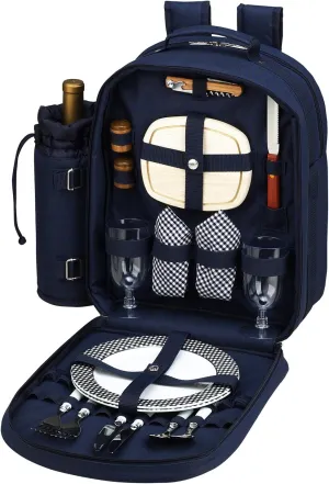 Picnic at Ascot Original Equipped 2 Person Picnic Backpack with Cooler & Insulated Wine Holder- Designed & Assembled in the USA
