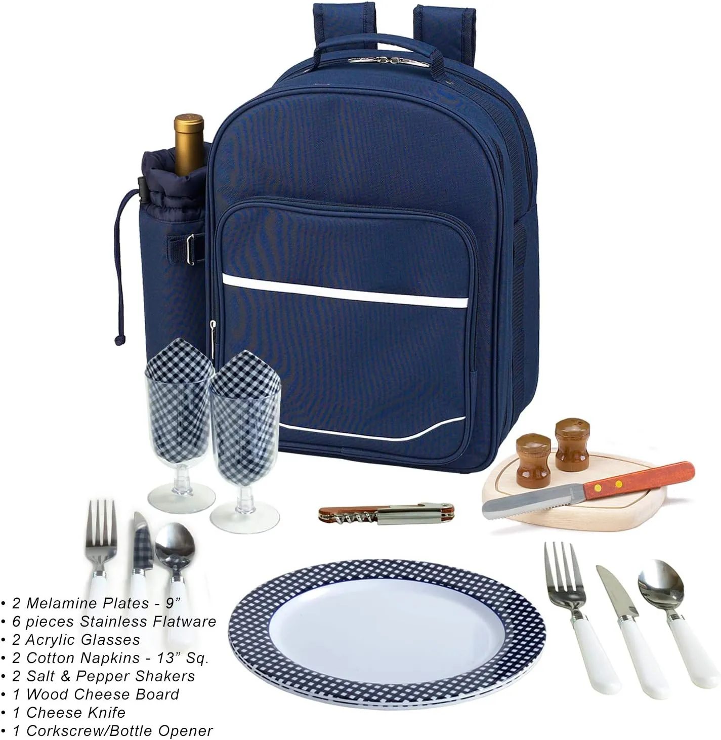 Picnic at Ascot Original Equipped 2 Person Picnic Backpack with Cooler & Insulated Wine Holder- Designed & Assembled in the USA
