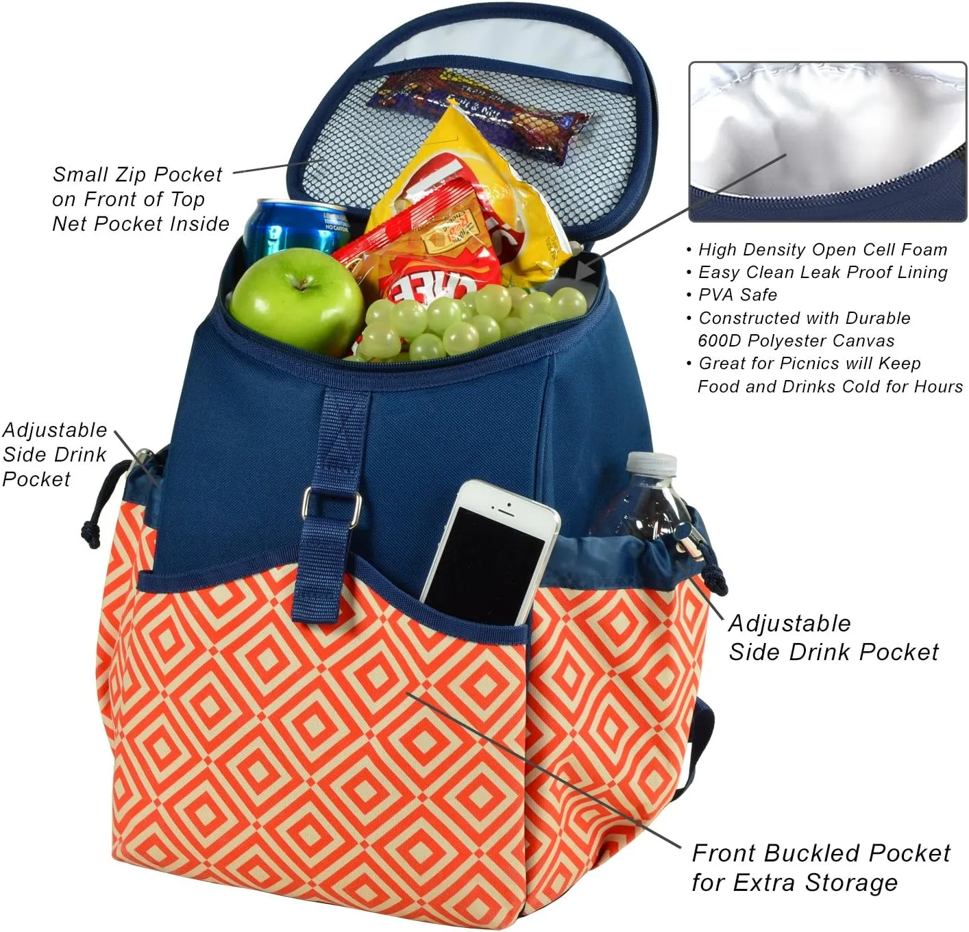 Picnic at Ascot Original Insulated Backpack Cooler- Designed & Quality Approved in the USA