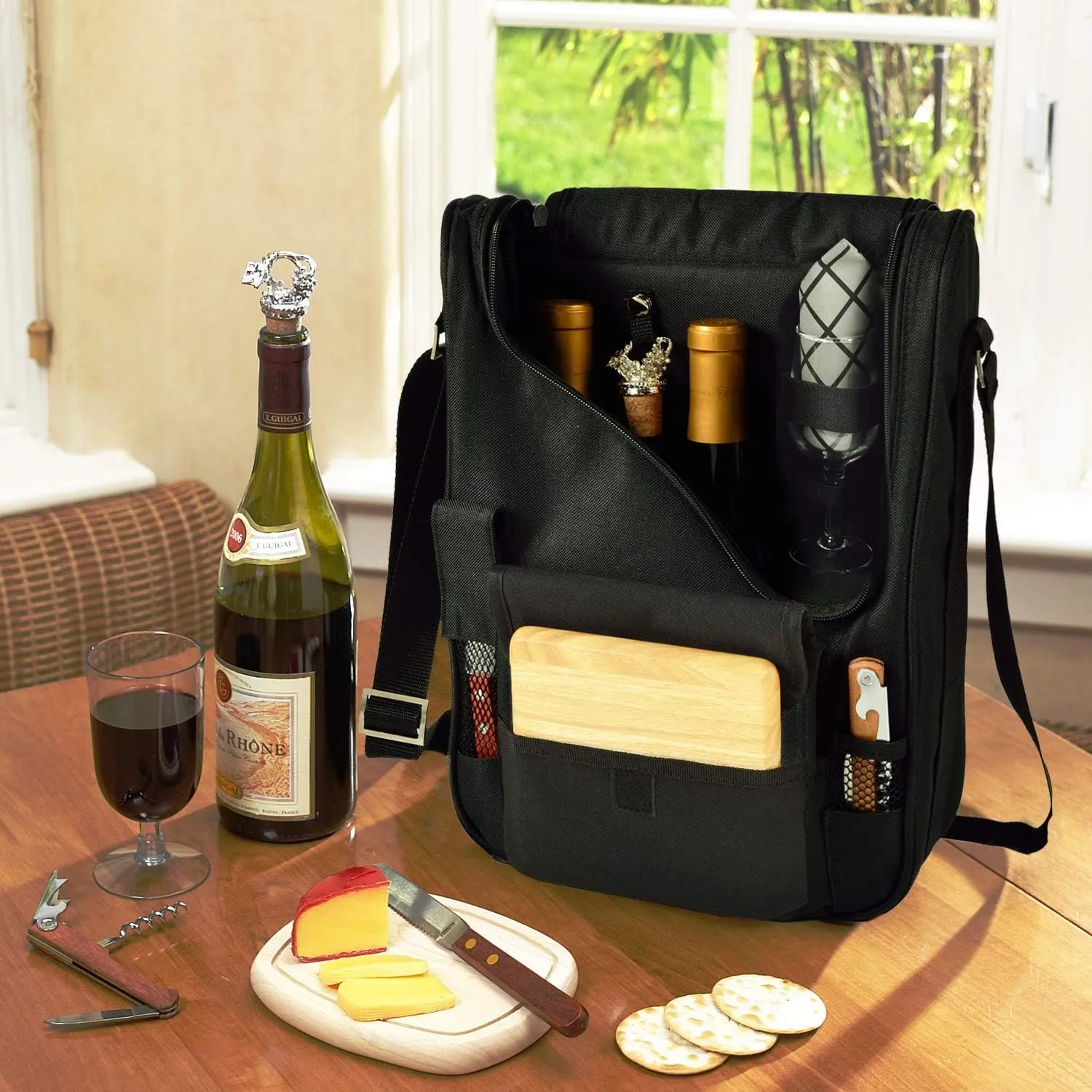 Picnic at Ascot Original Insulated Wine and Cheese Cooler with Glass Wine Glasses- Designed, Assembled & Quality Approved in the USA
