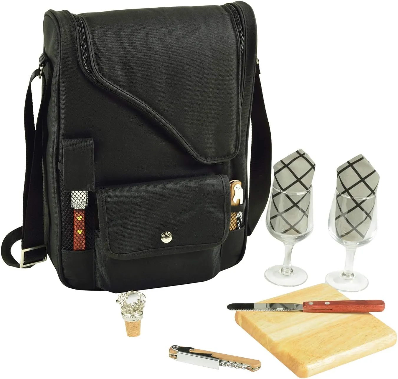 Picnic at Ascot Original Insulated Wine and Cheese Cooler with Glass Wine Glasses- Designed, Assembled & Quality Approved in the USA