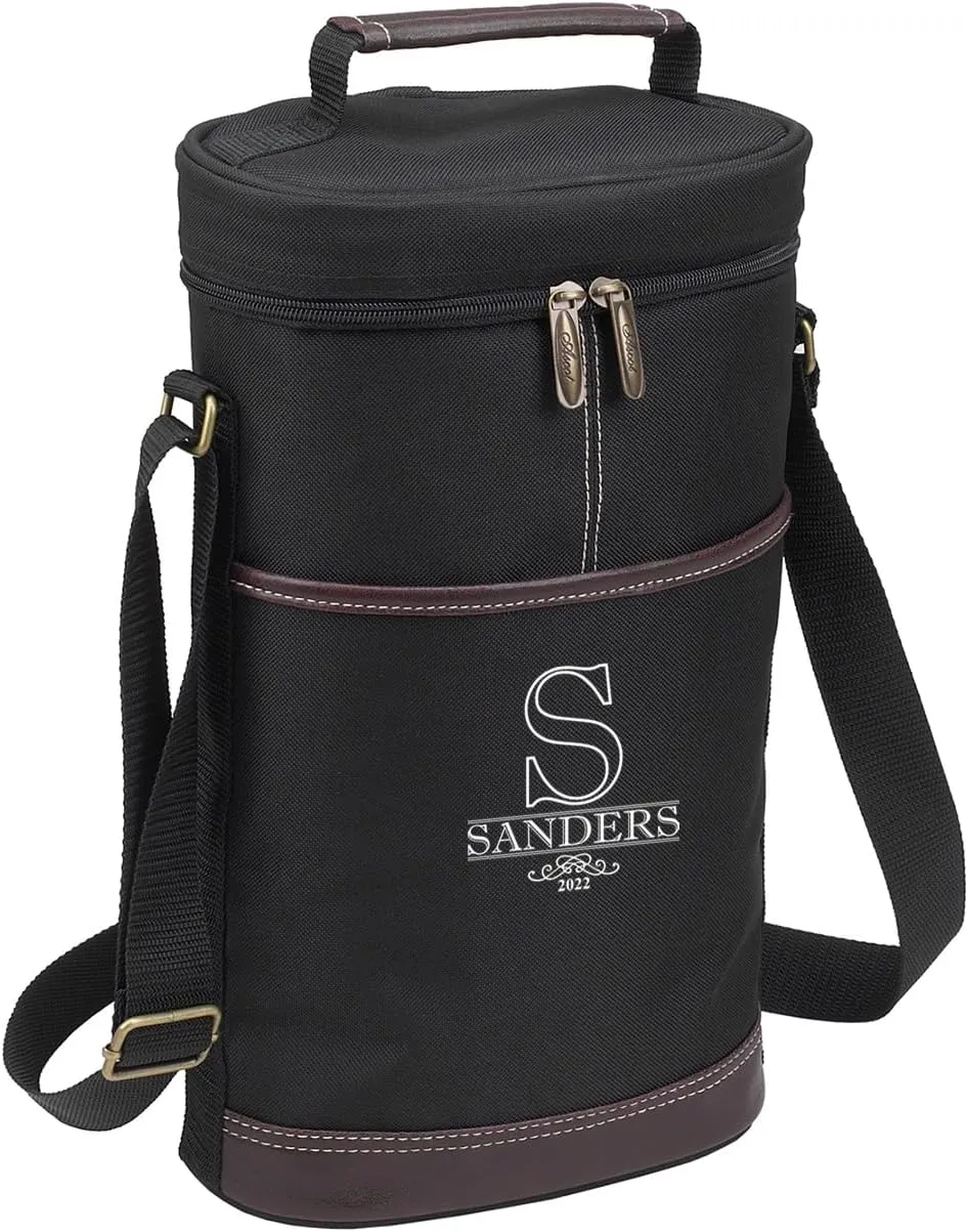 Picnic at Ascot Personalized Insulated 2 Bottle Travel Wine Tote with Corkscrew & Shoulder Strap -Designed & Assembled in The USA