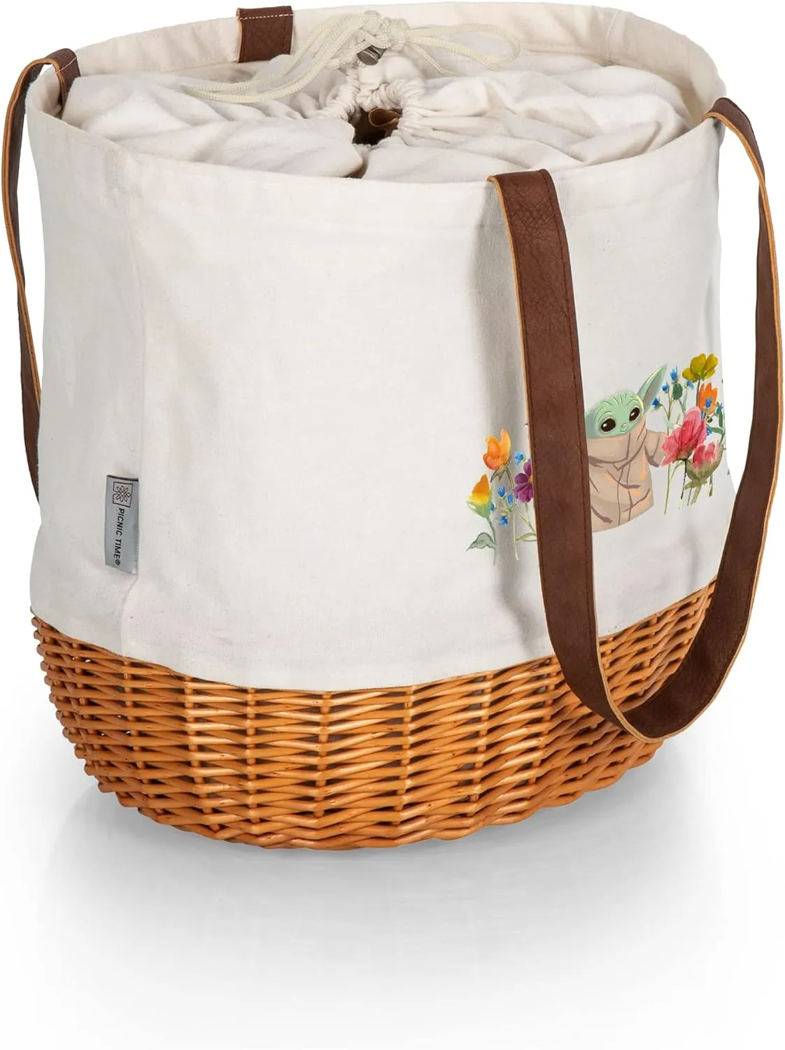 PICNIC TIME Coronado Canvas and Willow Basket Tote, Picnic Tote Bag, Beach Tote
