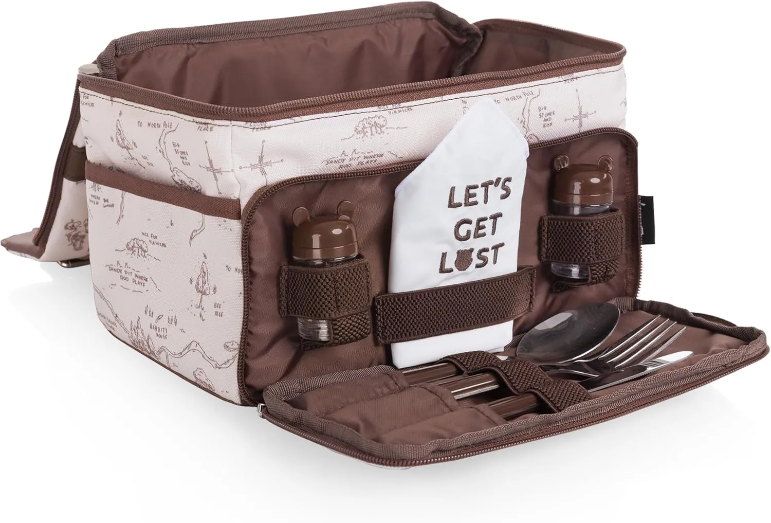 PICNIC TIME Disney Winnie The Pooh Lunch Bag with Utensil Set, Insulated Lunch Bag Cooler with Picnic Set, (Winnie The Pooh Pattern)