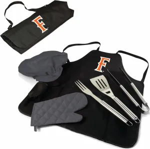 PICNIC TIME NCAA Cal State Fullerton Titans BBQ Apron Tote Pro Grill Set, Heavy Duty BBQ Apron for Men with BBQ Accessories, Cooking Apron with BBQ Tools, (Black with Gray Accents)