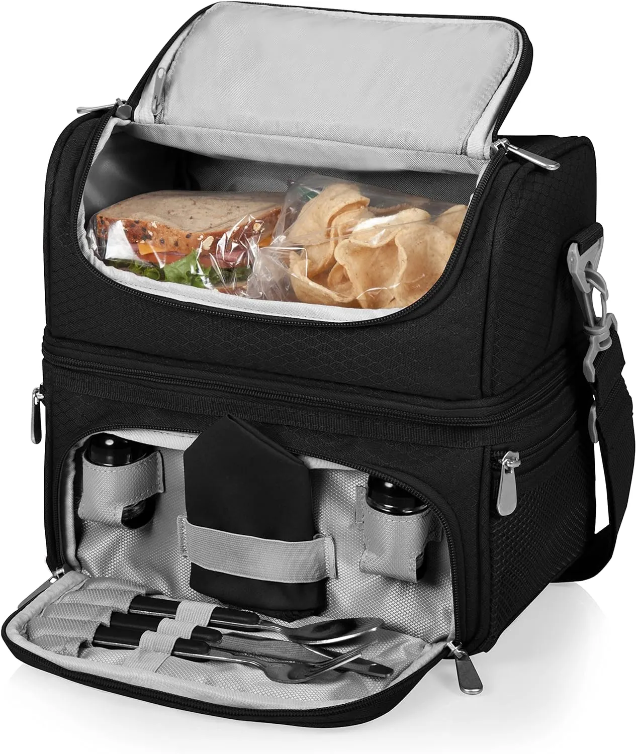PICNIC TIME Star Wars Mandalorian Grogu Pranzo Lunch Bag, Insulated Lunch Box with Utensil Set, Lunch Cooler Bag, (Black)