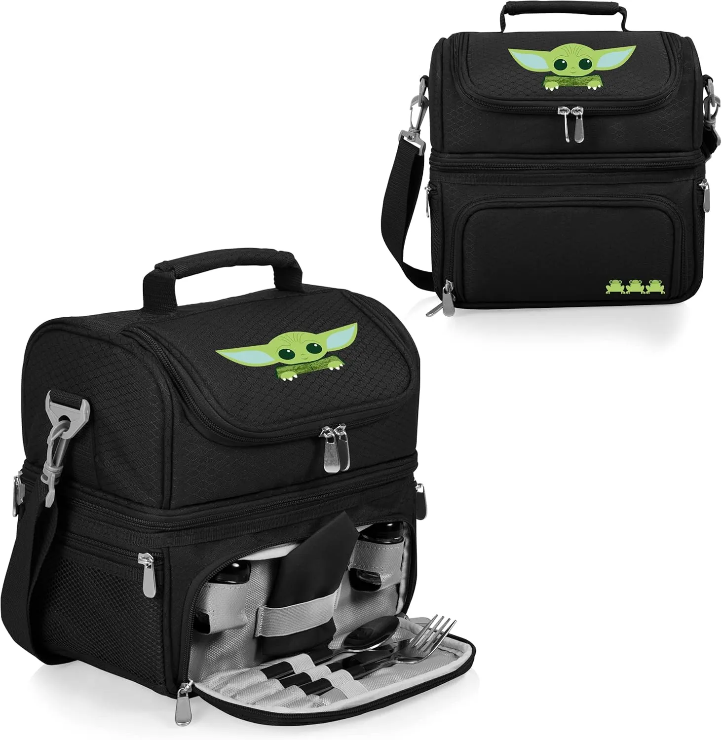 PICNIC TIME Star Wars Mandalorian Grogu Pranzo Lunch Bag, Insulated Lunch Box with Utensil Set, Lunch Cooler Bag, (Black)