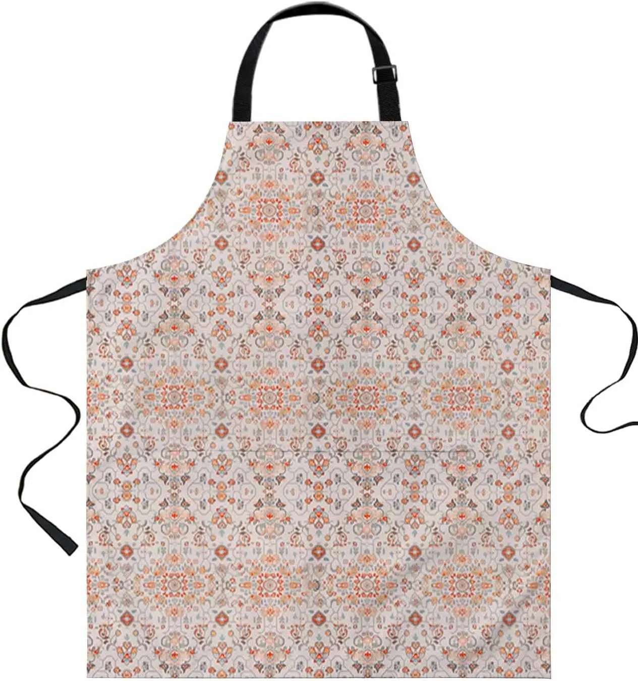 Pink Boho Waterproof Apron With Pockets, Historical Original Traditional Ethnic Tribal Kitchen Chefs Bib Cooking BBQ Grill Bake Adjustable Aprons for Women/Kids Home Garden Grooming Painting Gardening