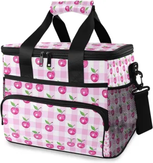 Pink Cherry Buffalo Plaid Cooler Bag Insulated Cooler Soft Sided Cooler 24 Can Portable Picnic Bag Large Leakproof Lunch Bag Box for Beach Grocery Camping Travel Car Men Women