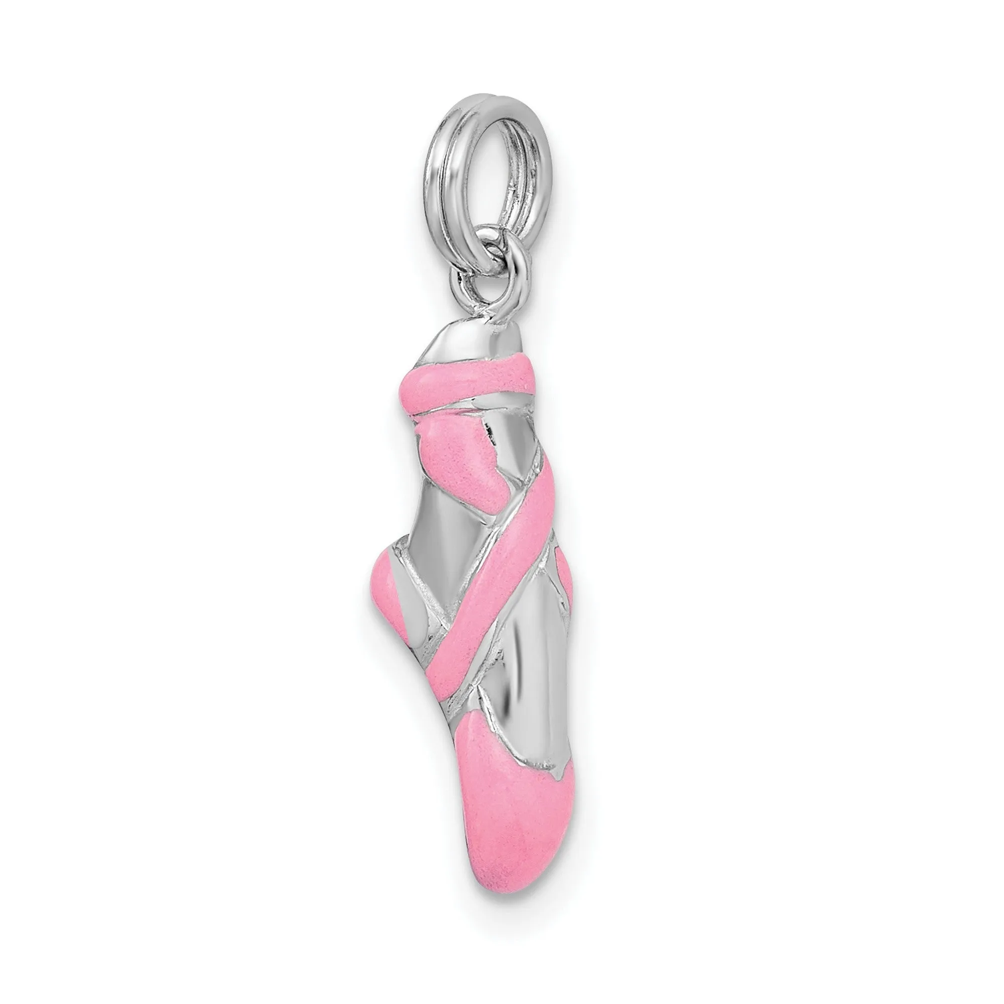 Pink Enamel Ballet Slipper Charm Pendant in Real 925 Sterling Silver