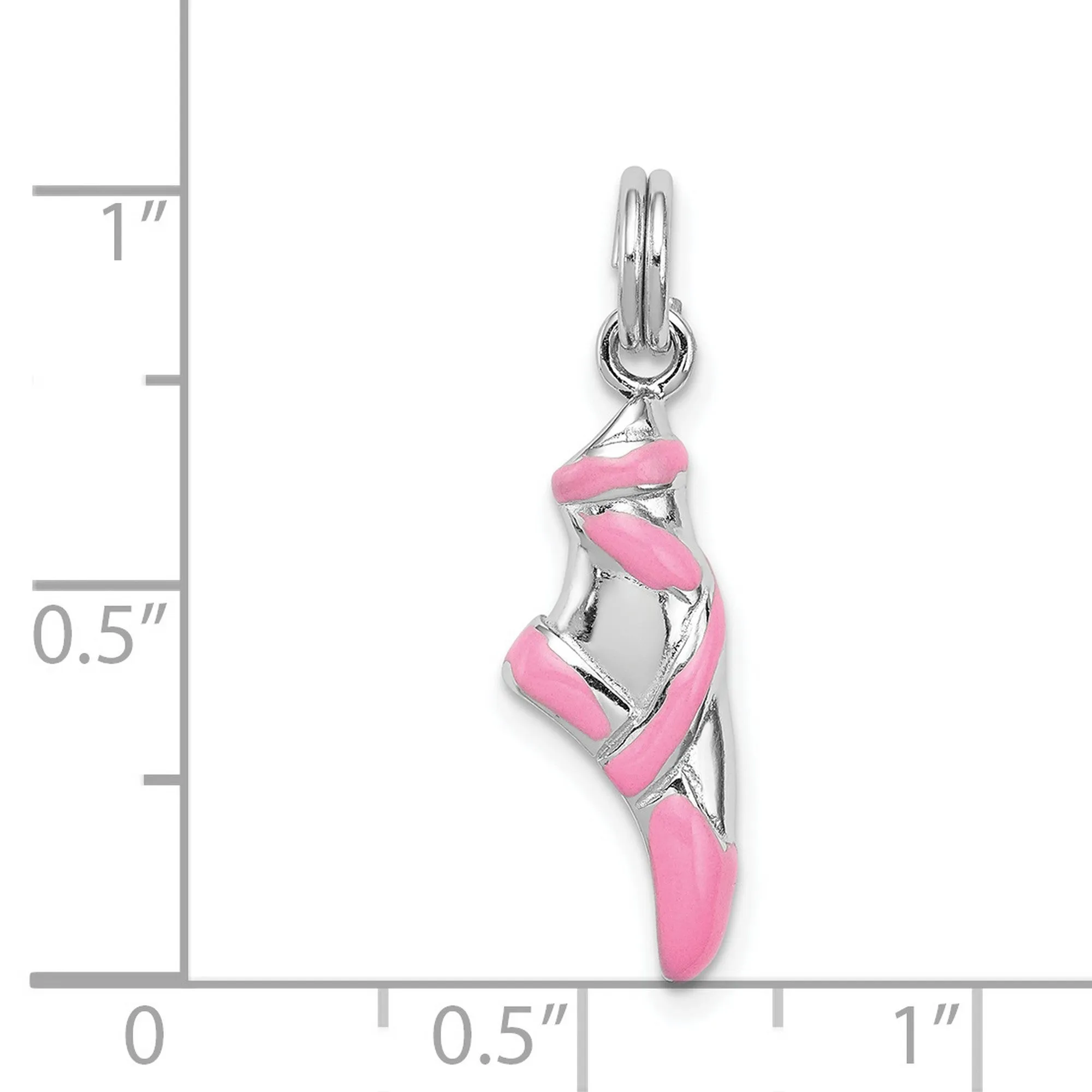 Pink Enamel Ballet Slipper Charm Pendant in Real 925 Sterling Silver