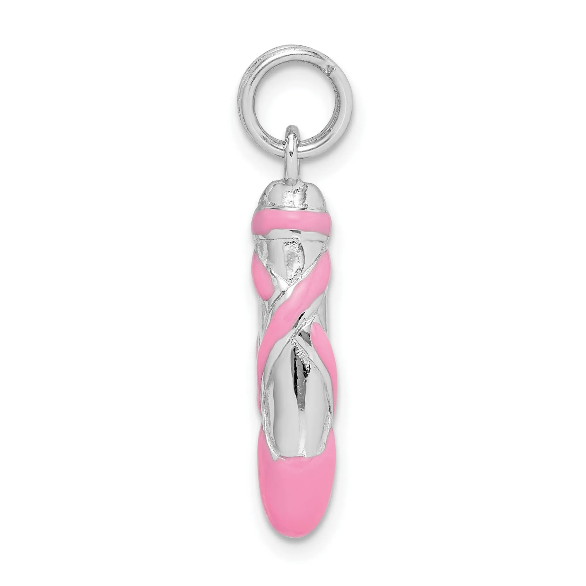 Pink Enamel Ballet Slipper Charm Pendant in Real 925 Sterling Silver