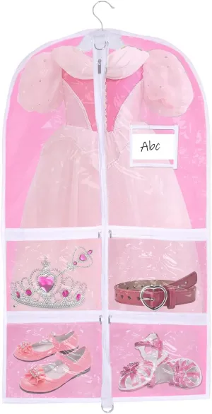 Pink Kids Dance Garment Bag for Hanging Clothes,37 Inch Waterproof PVC Travel Garment Bag with 3 Pockets for Dance Costumes,Sports,Skating,Theatre,Beauty Pageants & More