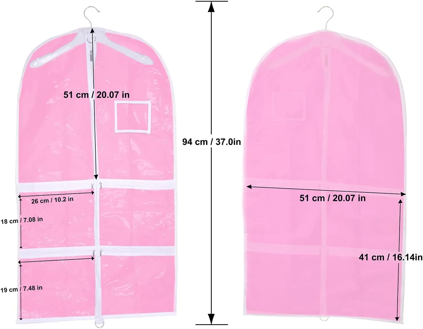 Pink Kids Dance Garment Bag for Hanging Clothes,37 Inch Waterproof PVC Travel Garment Bag with 3 Pockets for Dance Costumes,Sports,Skating,Theatre,Beauty Pageants & More