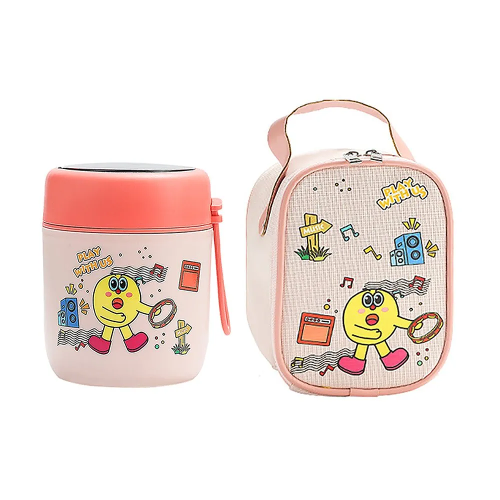 Pink Rockstar theme theme,Stainless Steel Soup/ Salad Tiffin Box with Insulated Vertical Tiffin Bag with detachable Spoon for Kids
