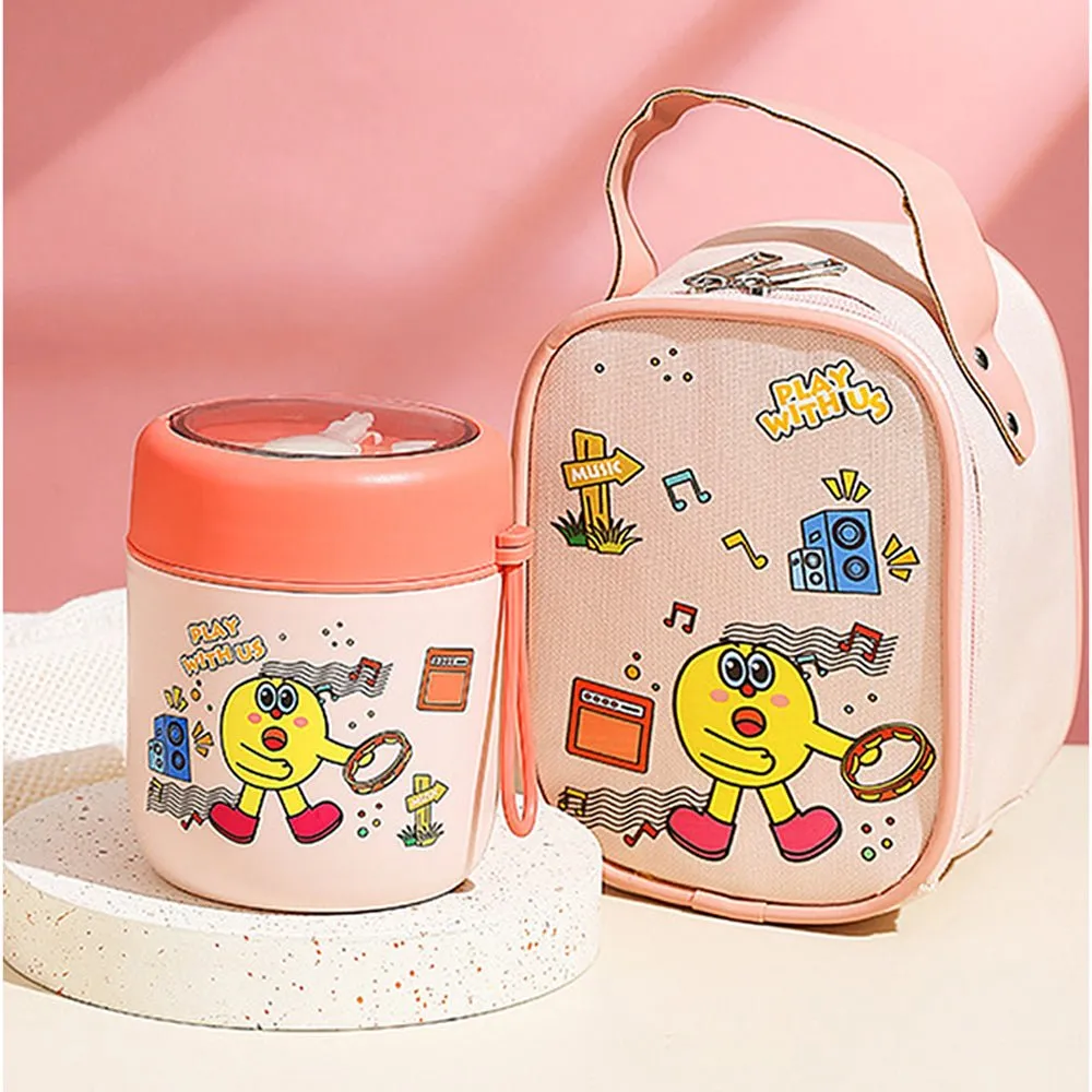Pink Rockstar theme theme,Stainless Steel Soup/ Salad Tiffin Box with Insulated Vertical Tiffin Bag with detachable Spoon for Kids