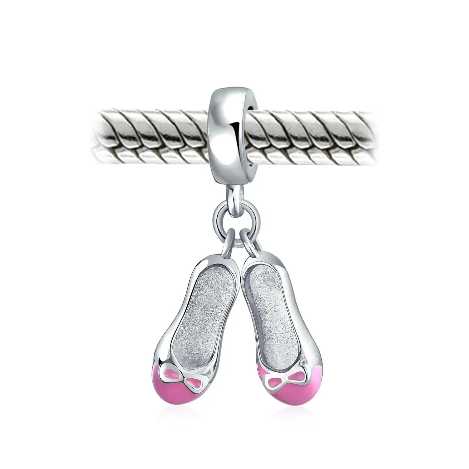 Pink White Prima Ballerina Charm Bead Sterling Silver for European Bracelet