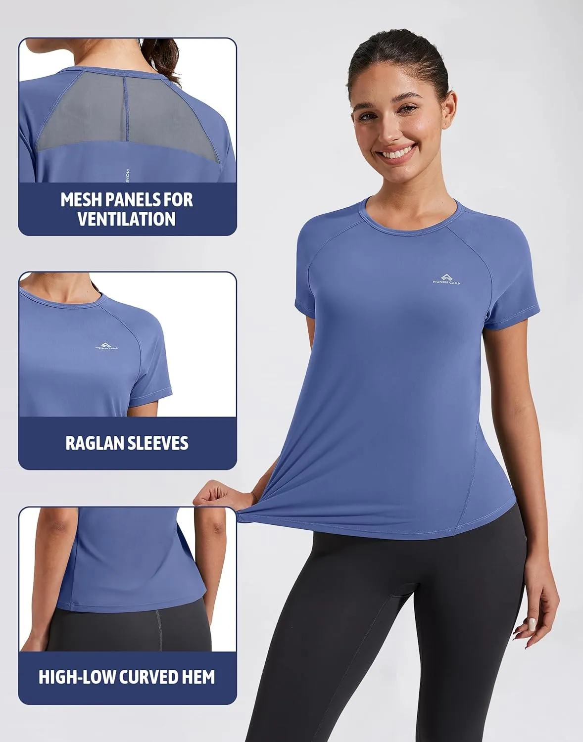 Pioneer Camp Women's Workout Tops Short Sleeve Athletic Shirts Moisture Wicking Quick Dry Mesh Back Yoga Tees for Running Gym