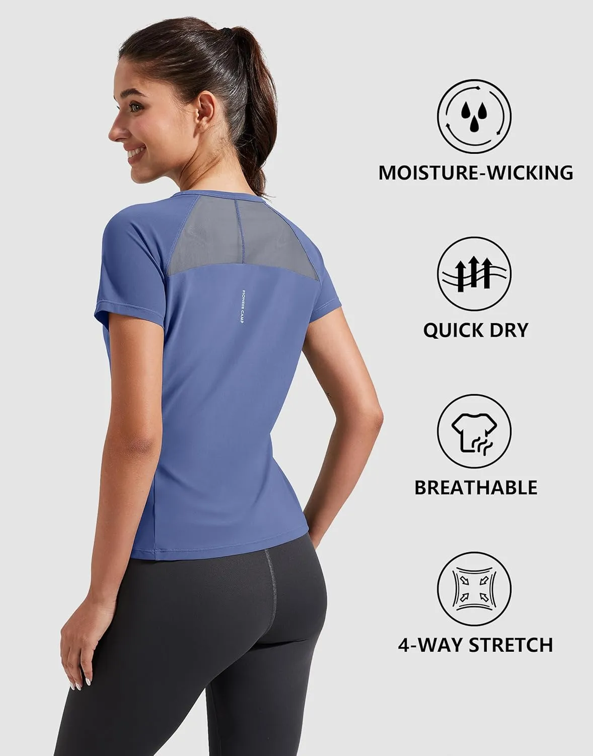Pioneer Camp Women's Workout Tops Short Sleeve Athletic Shirts Moisture Wicking Quick Dry Mesh Back Yoga Tees for Running Gym