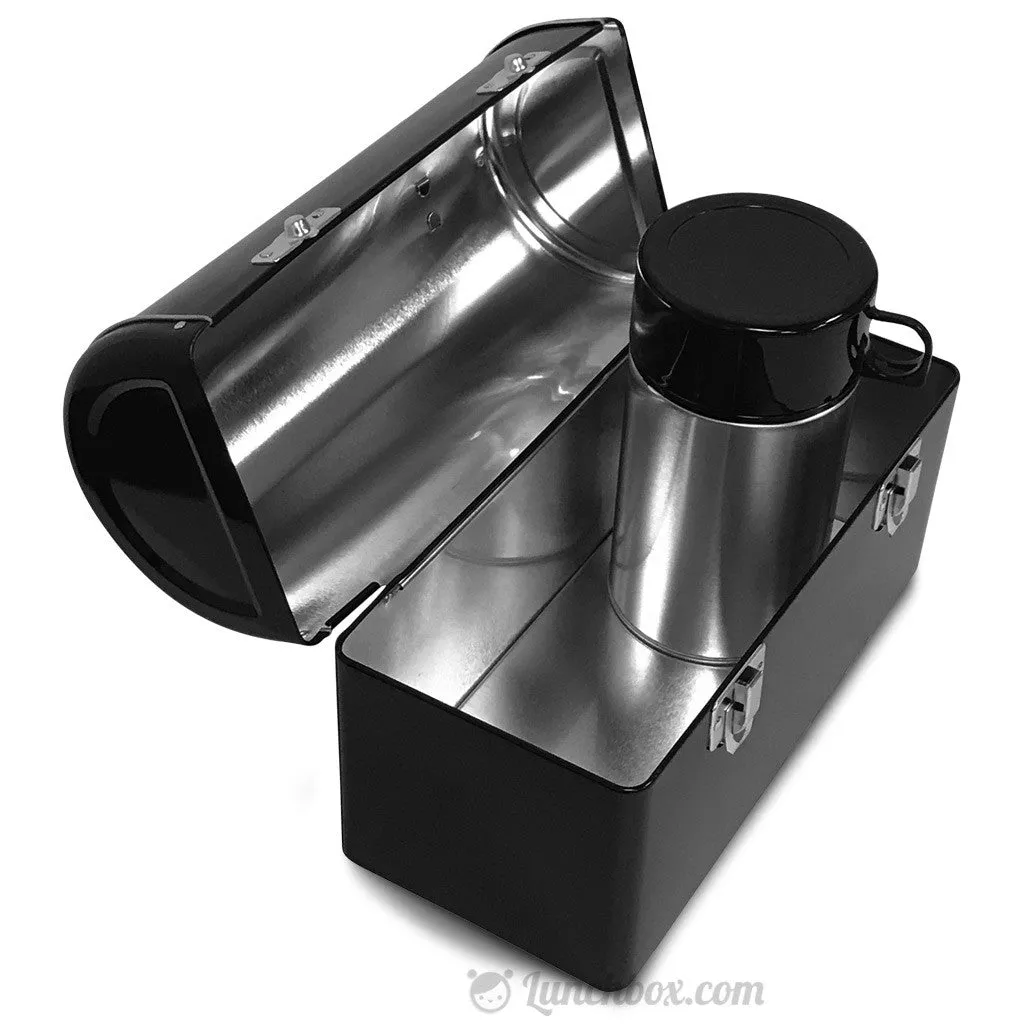 Plain Dome Lunch Box with Insulated Bottle - Black