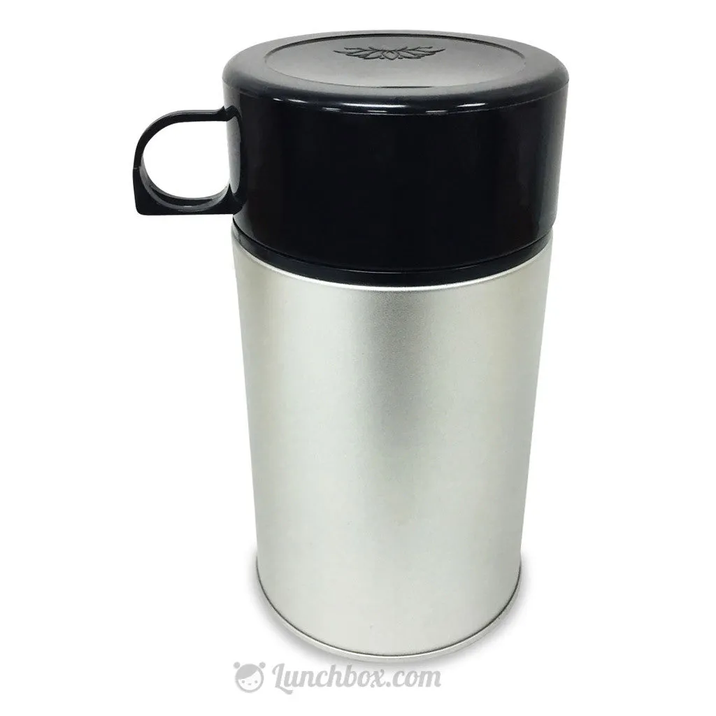 Plain Dome Lunch Box with Insulated Bottle - Black