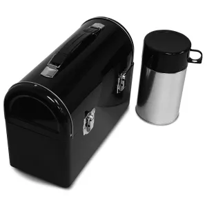 Plain Dome Lunch Box with Insulated Bottle - Black