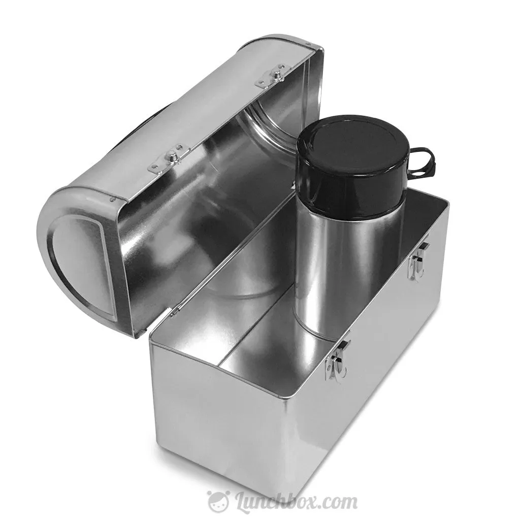 Plain Dome Lunch Box with Insulated Bottle - Silver