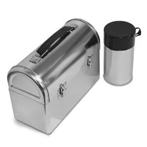 Plain Dome Lunch Box with Insulated Bottle - Silver