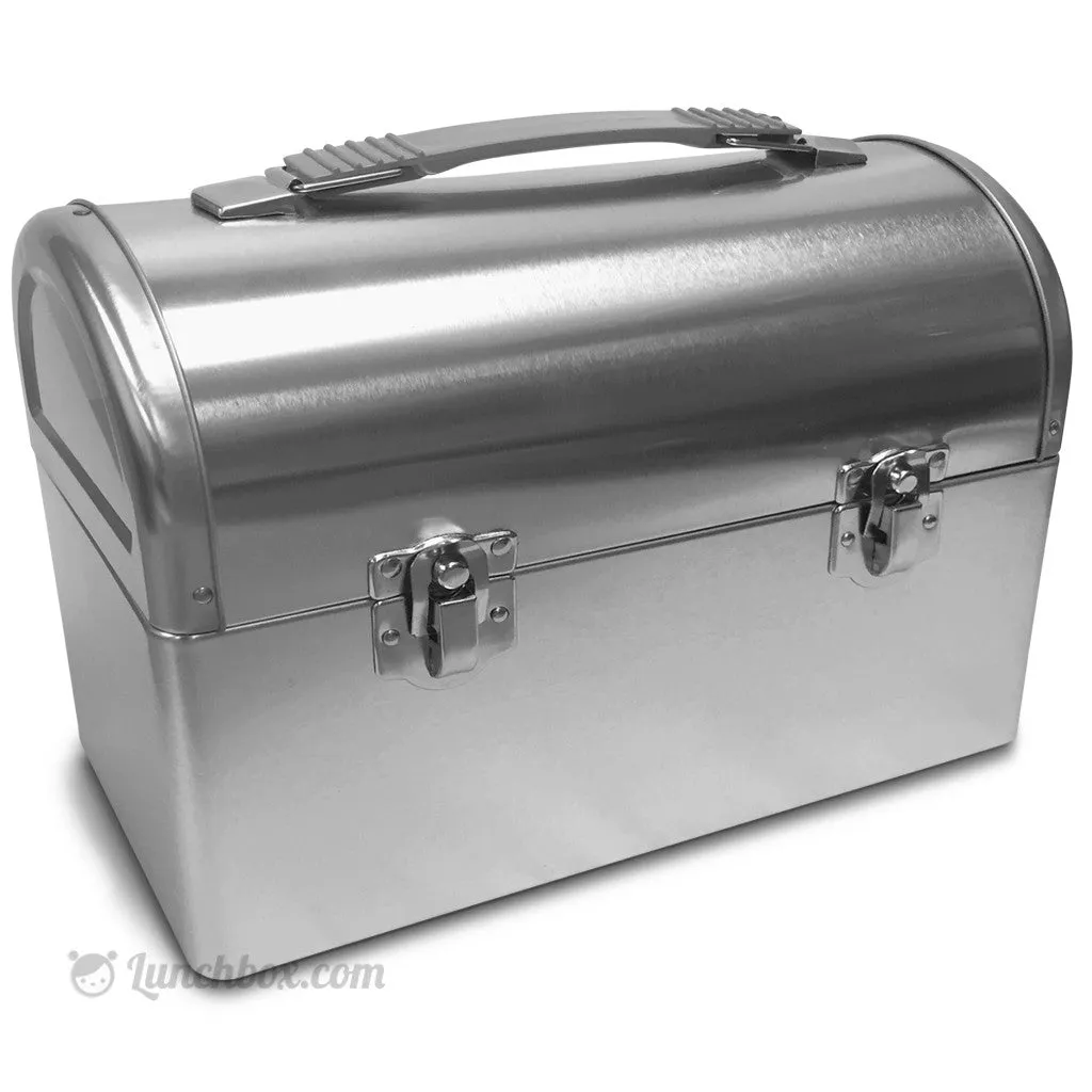 Plain Dome Lunch Box with Insulated Bottle - Silver