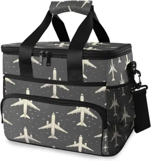 Plane Black Pattern Cooler Bag Insulated Cooler Soft Sided Cooler 24 Can Portable Picnic Bag Large Leakproof Lunch Bag Box for Beach Grocery Camping Travel Car Men Women