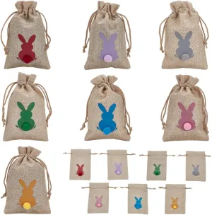 PLIGREAT 28 Pcs Easter Burlap Bags with Drawstring Cute Bunny Gift Bag 3D Rabbit Tails Gift Pouch Bag Reusable Party Favor Bag Candy Pouch Snack Sack for Festival DIY Craft Wedding Party Birthday