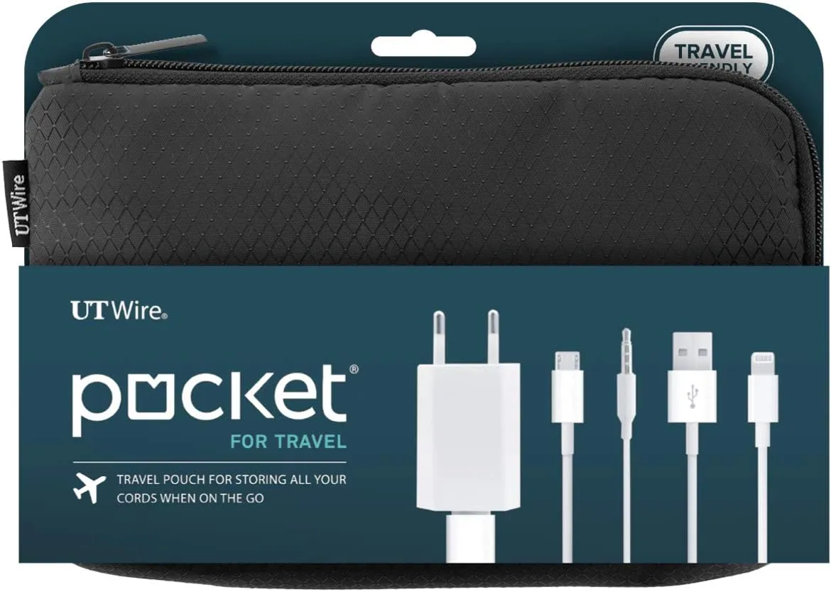 Pocket Travel Organizer Case with Zipper for Charger, Cable, Power Bank, Flash Memory Accessories Holder in Black 1-Pack