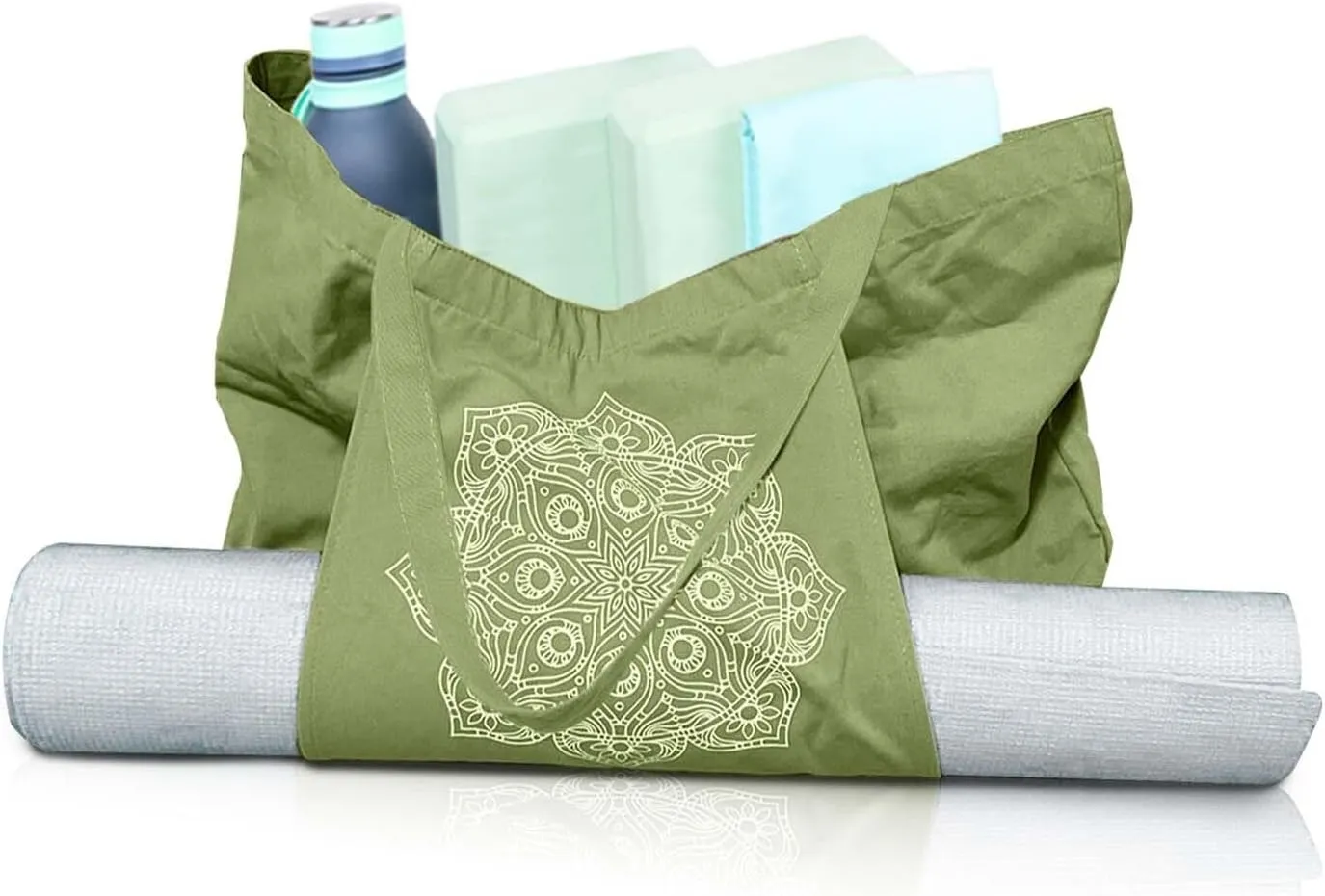 Pockets & Places Yoga Bags for Women with Mat Pocket(L21.6 xW5.1 xH13.7) Canvas Tote Bag for Workout, Travel, Beach and Gym