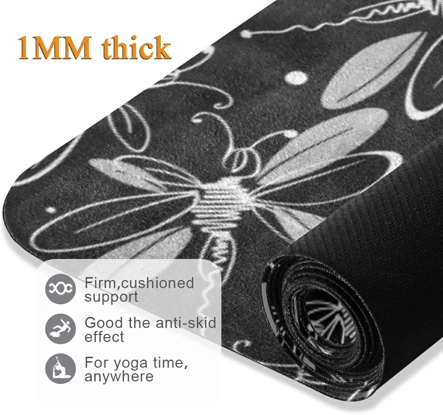 Poeticcity 1 mm Thick Non-Slip Rubber Yoga Mat, Durable Folding Workout Mat, Fitness Safe Mat with Bag for Pilates and Floor Exercises