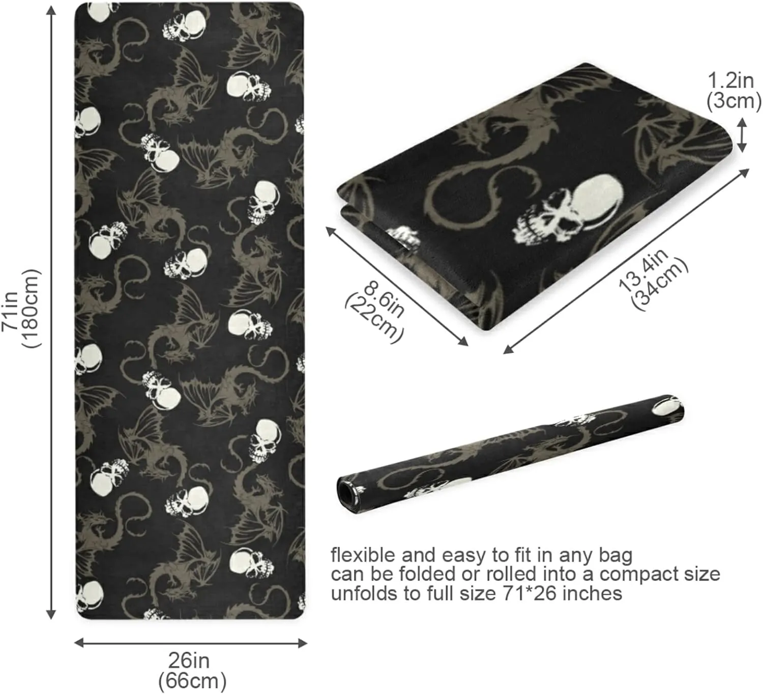 Poeticcity 1 mm Thick Non-Slip Rubber Yoga Mat, Durable Folding Workout Mat, Fitness Safe Mat with Bag for Pilates and Floor Exercises