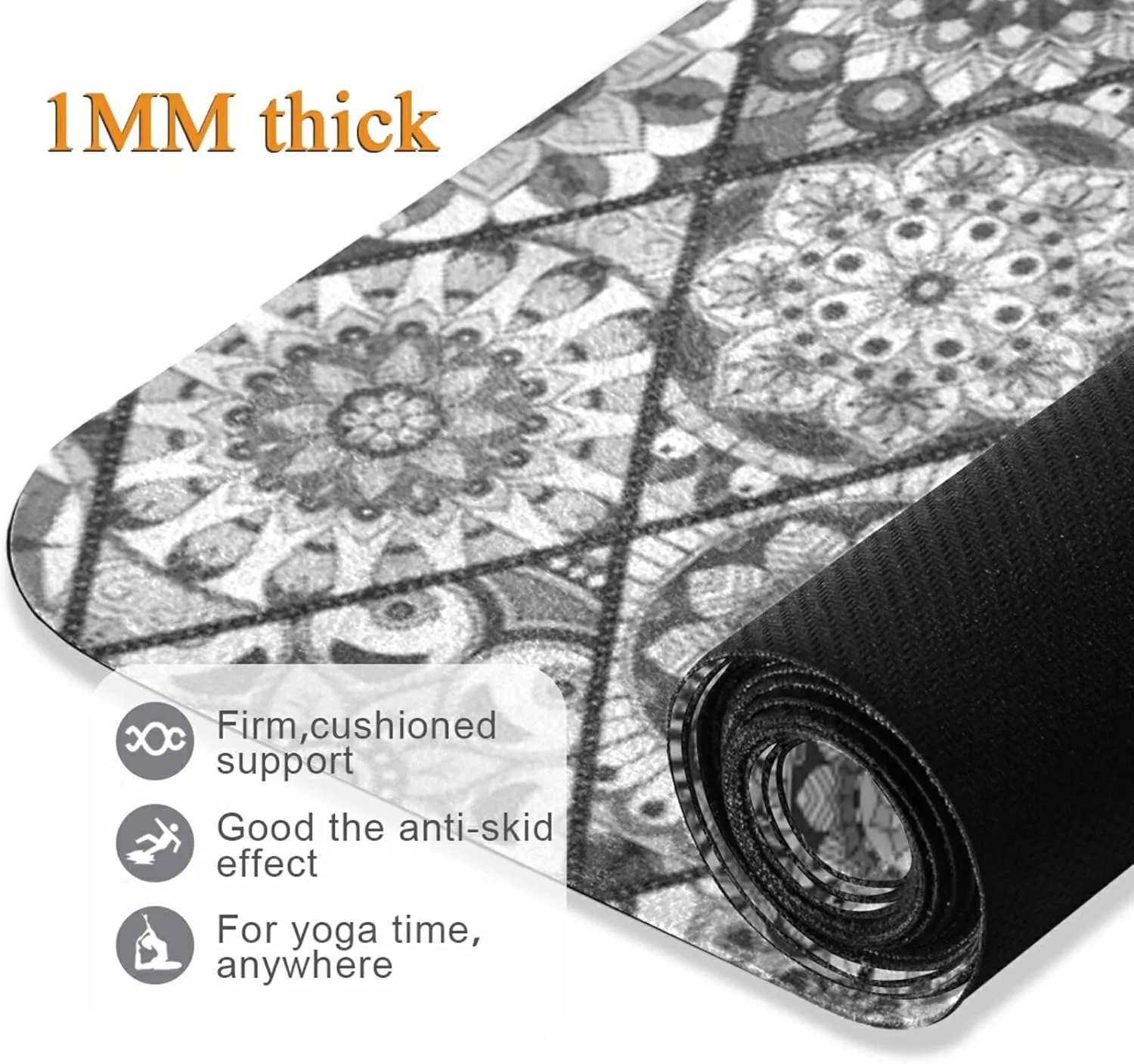 Poeticcity 1 mm Thick Non-Slip Rubber Yoga Mat, Durable Folding Workout Mat, Fitness Safe Mat with Bag for Pilates and Floor Exercises