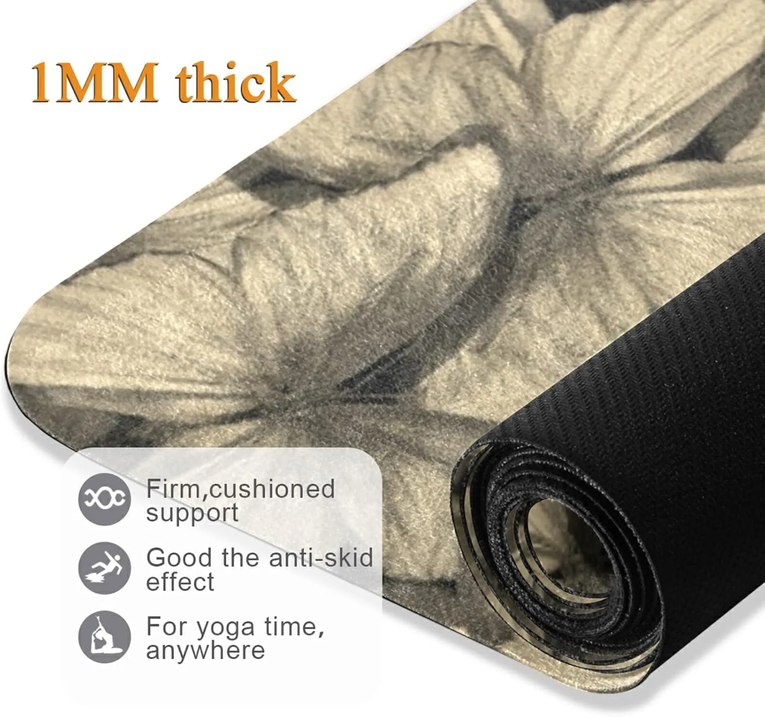 Poeticcity 1 mm Thick Non-Slip Rubber Yoga Mat, Durable Folding Workout Mat, Fitness Safe Mat with Bag for Pilates and Floor Exercises