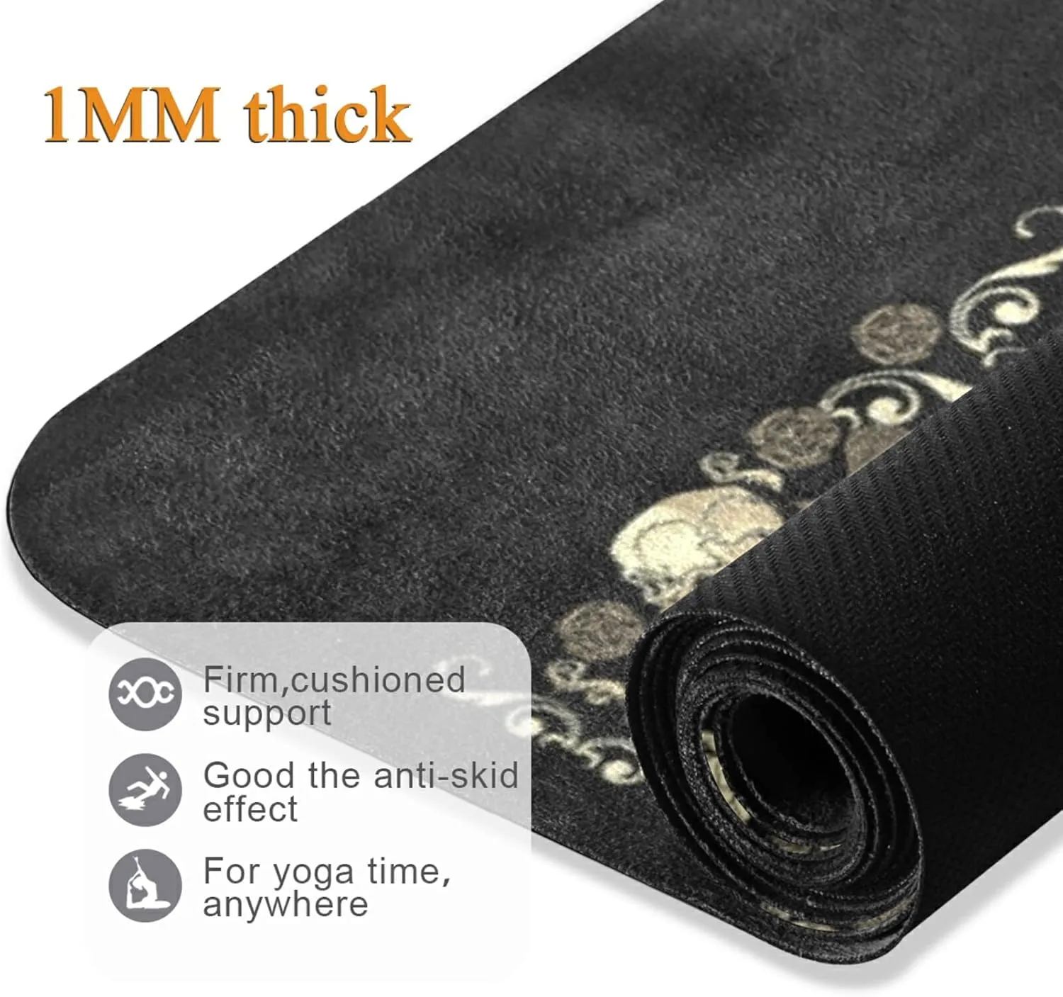 Poeticcity 1 mm Thick Non-Slip Rubber Yoga Mat, Durable Folding Workout Mat, Fitness Safe Mat with Bag for Pilates and Floor Exercises