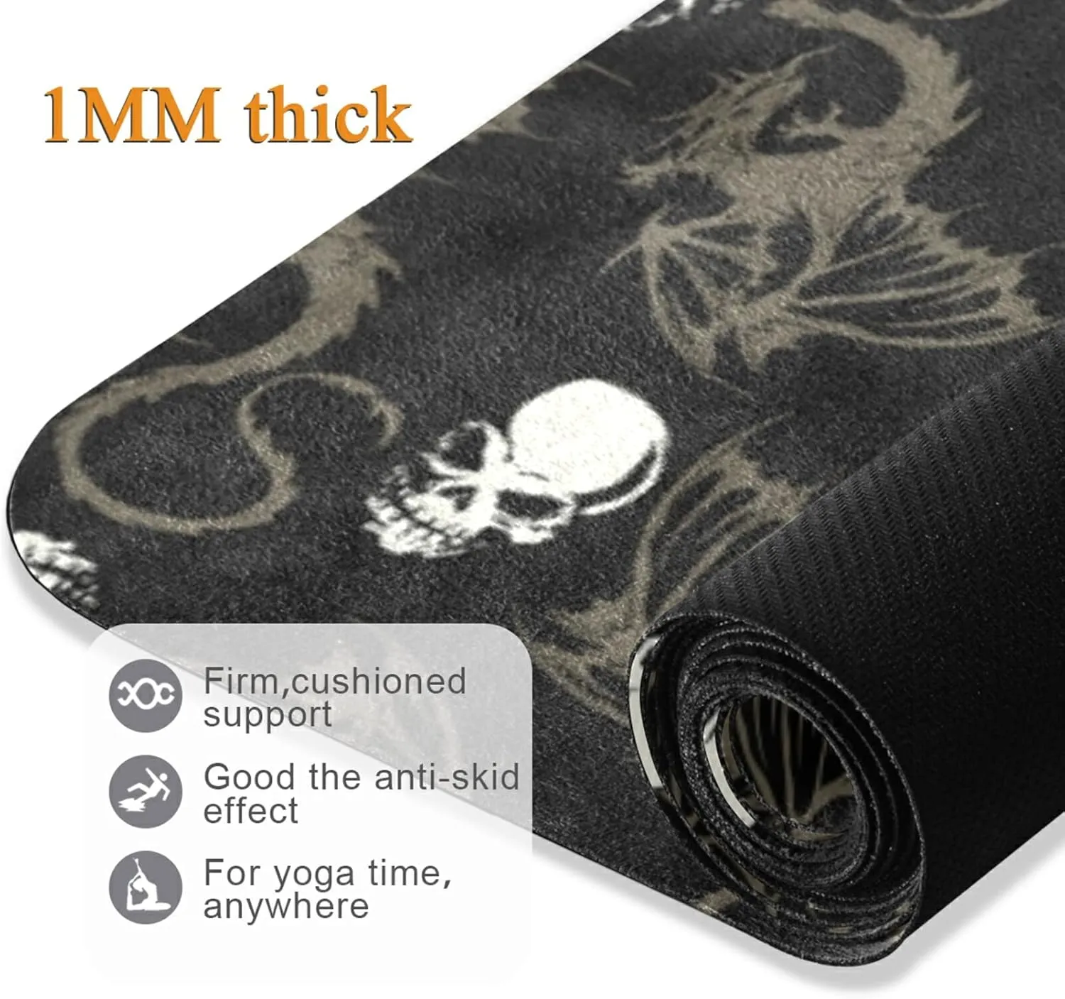 Poeticcity 1 mm Thick Non-Slip Rubber Yoga Mat, Durable Folding Workout Mat, Fitness Safe Mat with Bag for Pilates and Floor Exercises