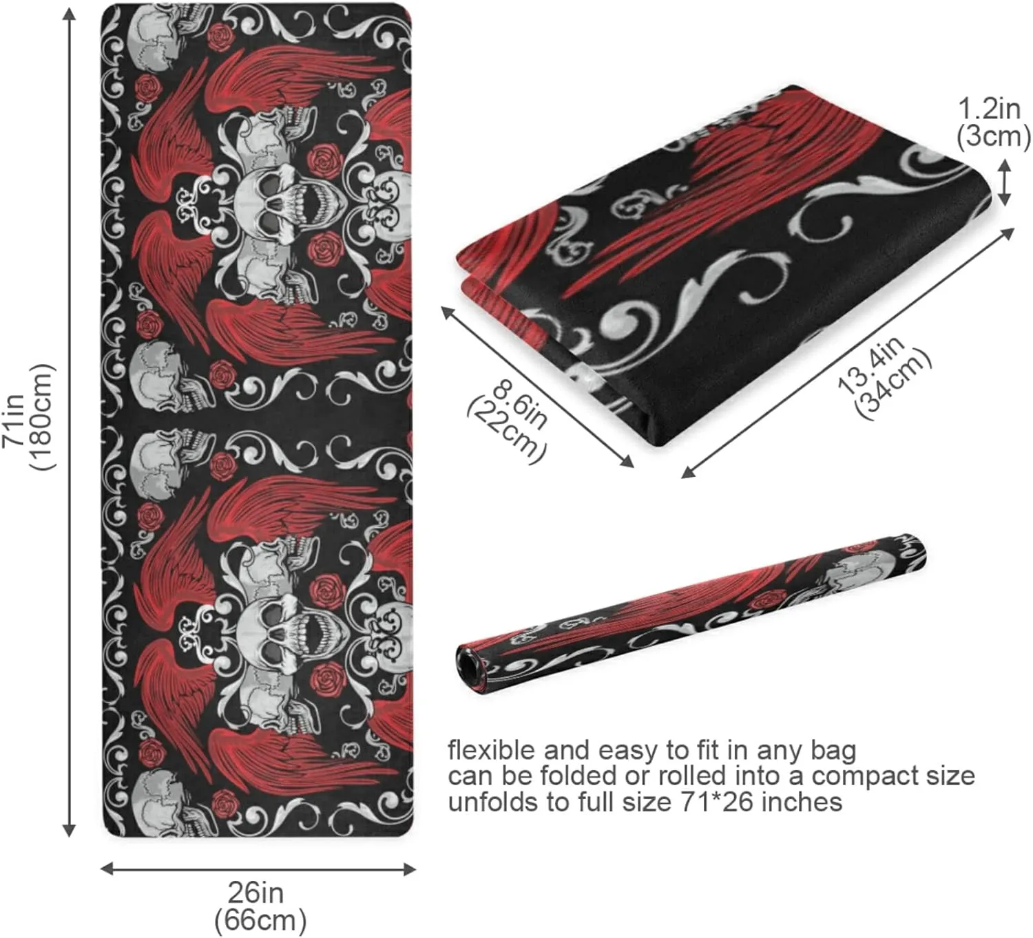 Poeticcity 1 mm Thick Non-Slip Rubber Yoga Mat, Durable Folding Workout Mat, Fitness Safe Mat with Bag for Pilates and Floor Exercises