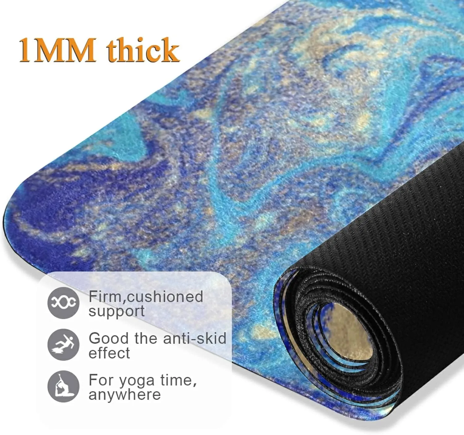 Poeticcity 1 mm Thick Non-Slip Rubber Yoga Mat, Durable Folding Workout Mat, Fitness Safe Mat with Bag for Pilates and Floor Exercises