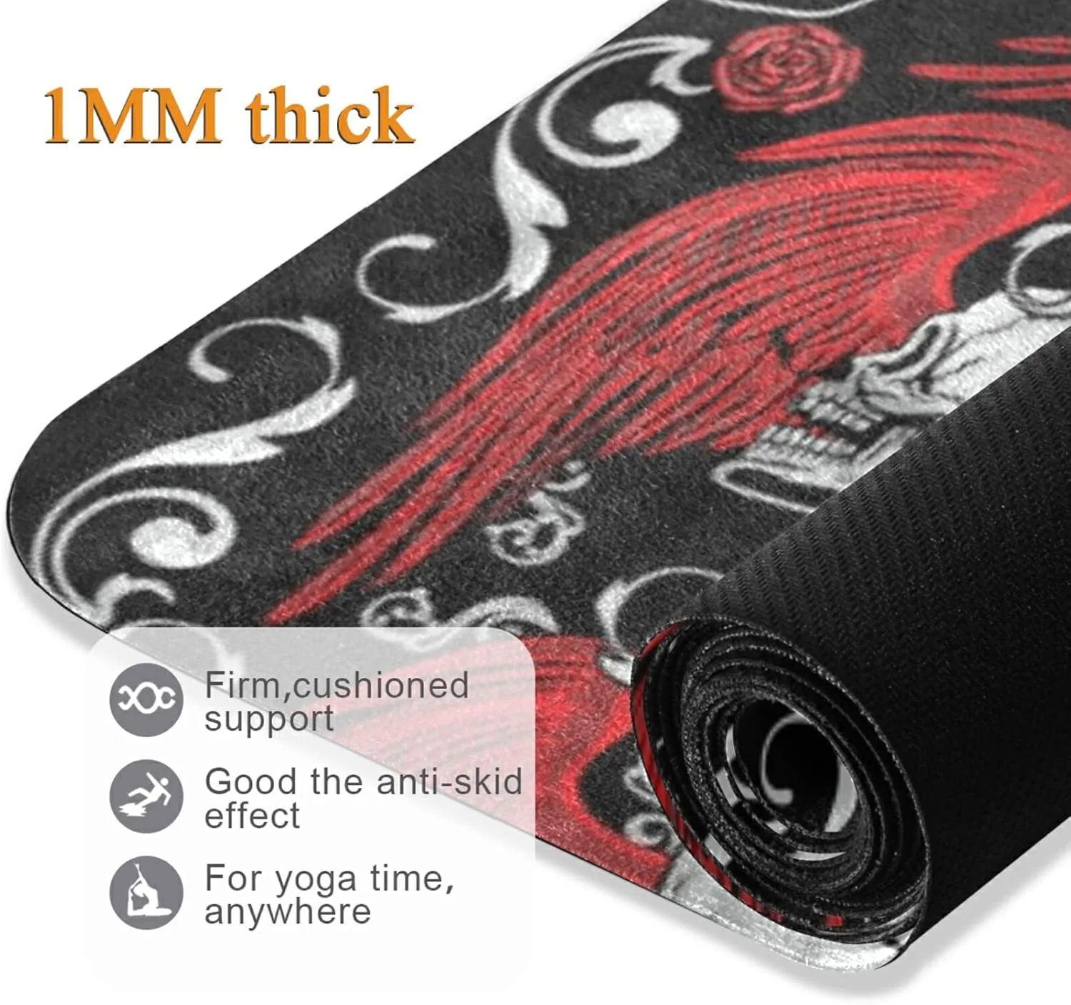 Poeticcity 1 mm Thick Non-Slip Rubber Yoga Mat, Durable Folding Workout Mat, Fitness Safe Mat with Bag for Pilates and Floor Exercises