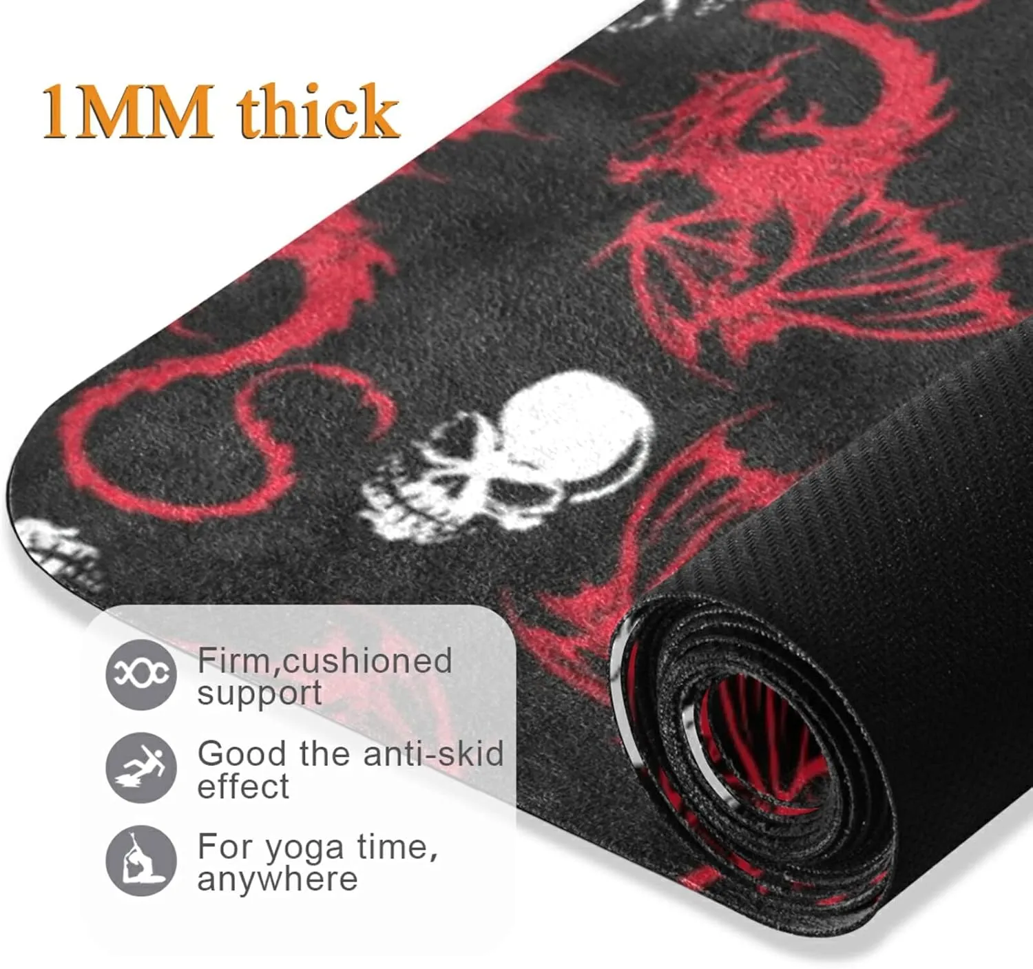 Poeticcity 1 mm Thick Non-Slip Rubber Yoga Mat, Durable Folding Workout Mat, Fitness Safe Mat with Bag for Pilates and Floor Exercises