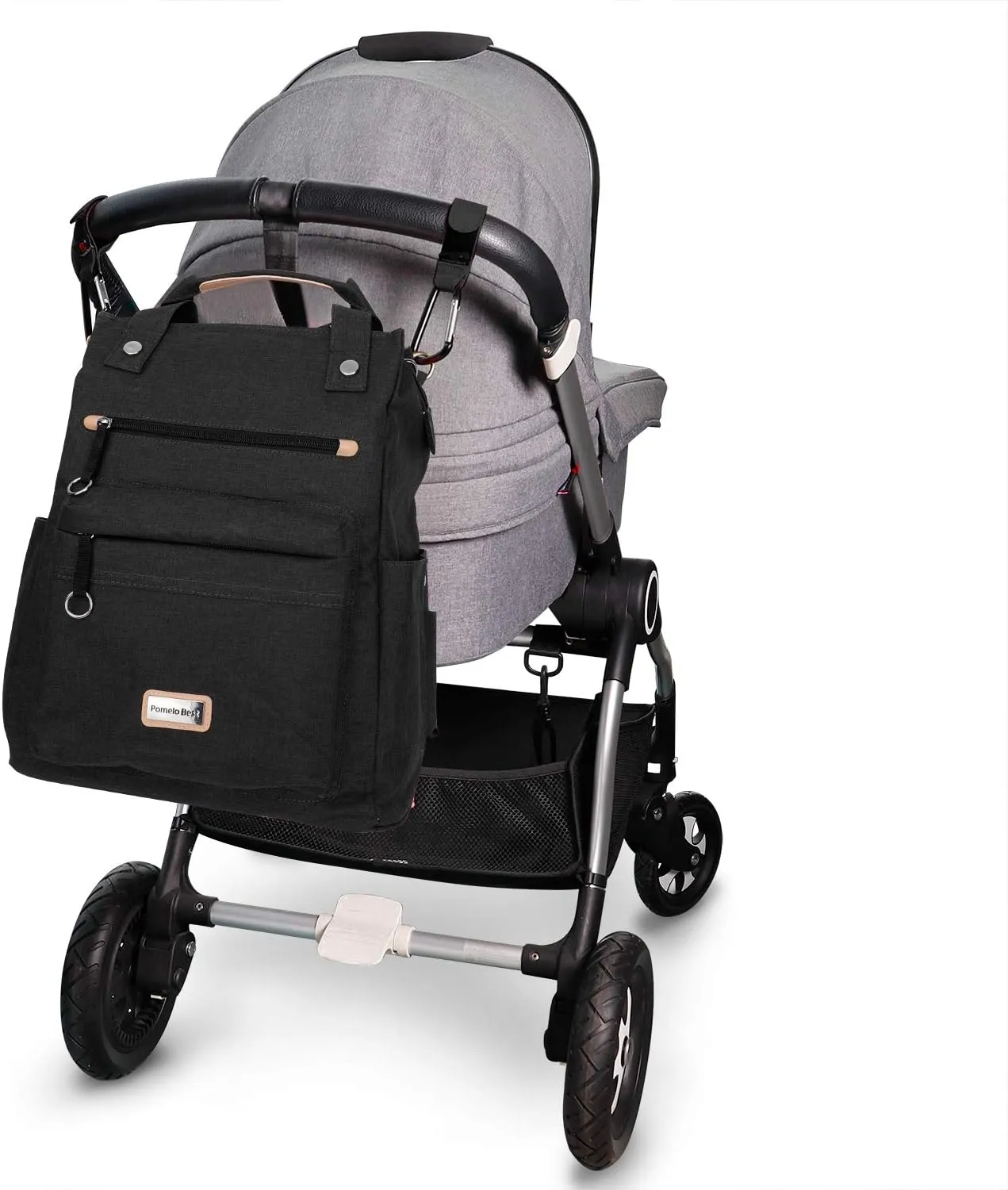 Pomelo Best Baby Diaper Bag Backpack, Large Capacity Multifunction Travel Pack with Waterproof Changing Pad, stroller hook with velcro, insulated bottle holder, utensil pocket, Dark Grey