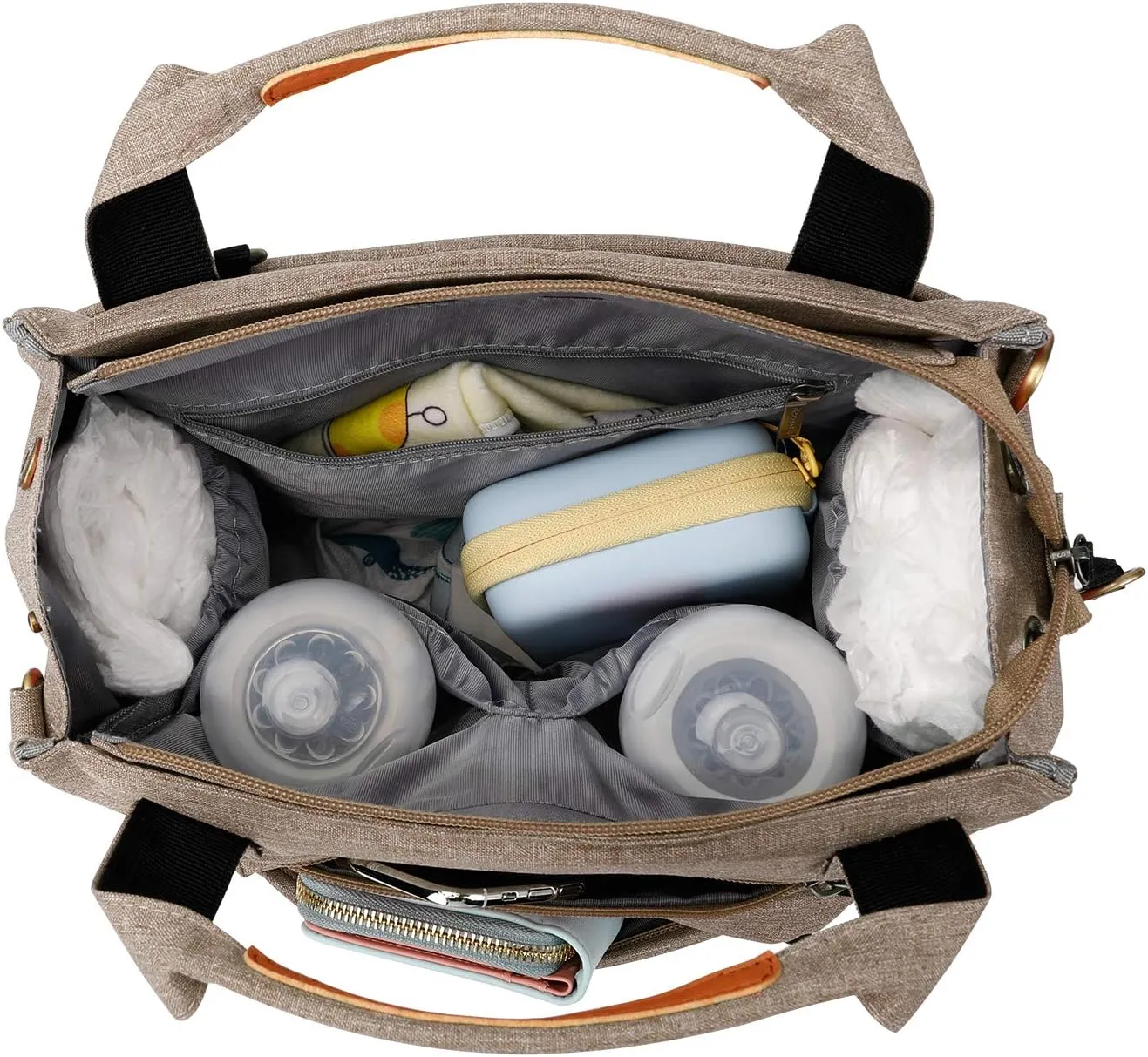Pomelo Best Baby Diaper Bag Backpack, Large Capacity Multifunction Travel Pack with Waterproof Changing Pad, stroller hook with velcro, insulated bottle holder, utensil pocket, Light Coffee