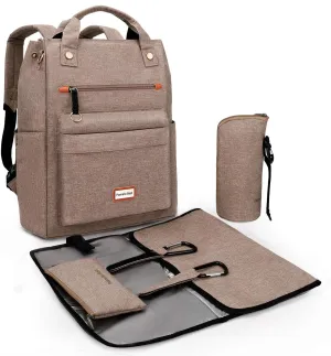 Pomelo Best Baby Diaper Bag Backpack, Large Capacity Multifunction Travel Pack with Waterproof Changing Pad, stroller hook with velcro, insulated bottle holder, utensil pocket, Light Coffee