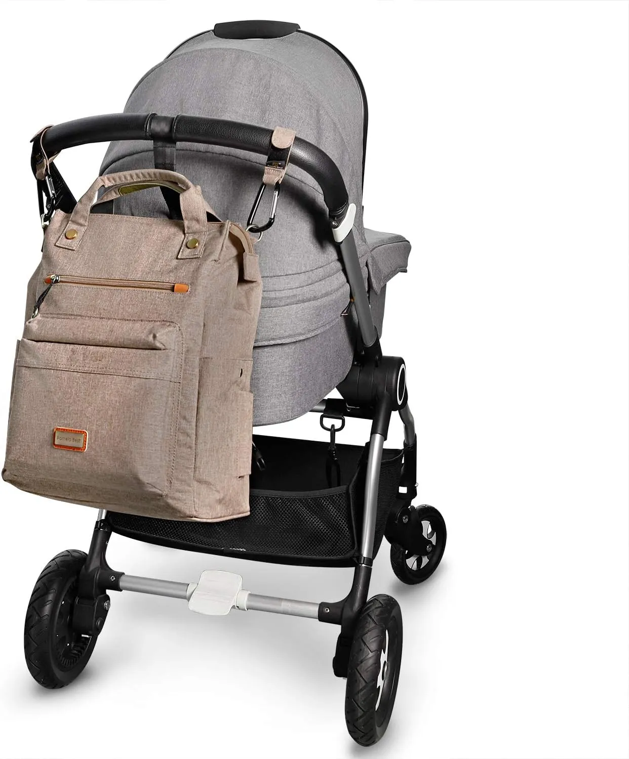 Pomelo Best Baby Diaper Bag Backpack, Large Capacity Multifunction Travel Pack with Waterproof Changing Pad, stroller hook with velcro, insulated bottle holder, utensil pocket, Light Coffee